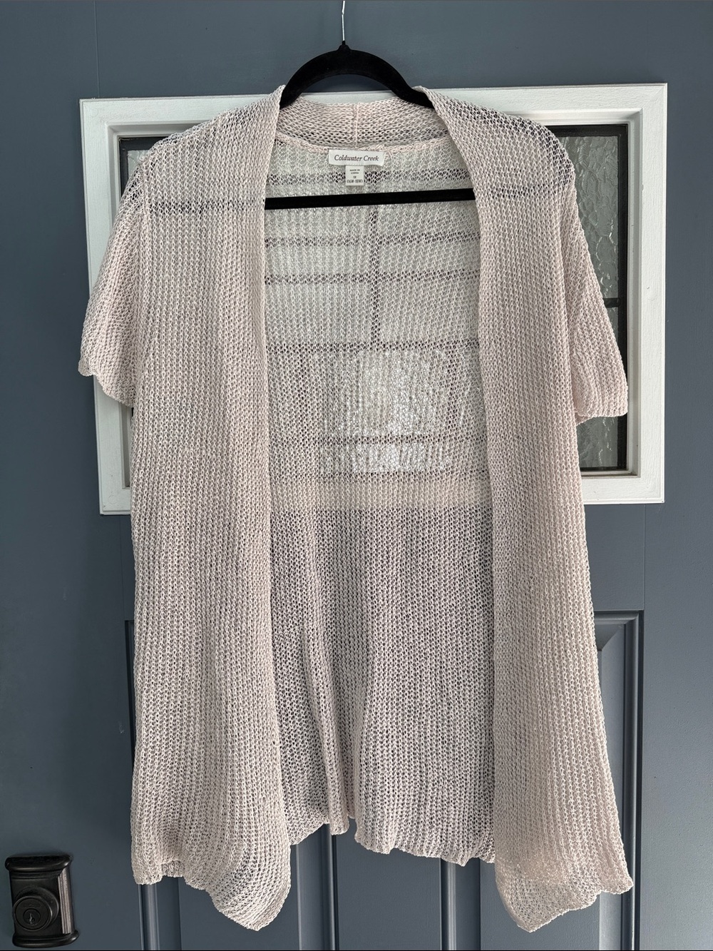 Coldwater Creek Light Pink Open-Knit Short Sleeve Cardigan